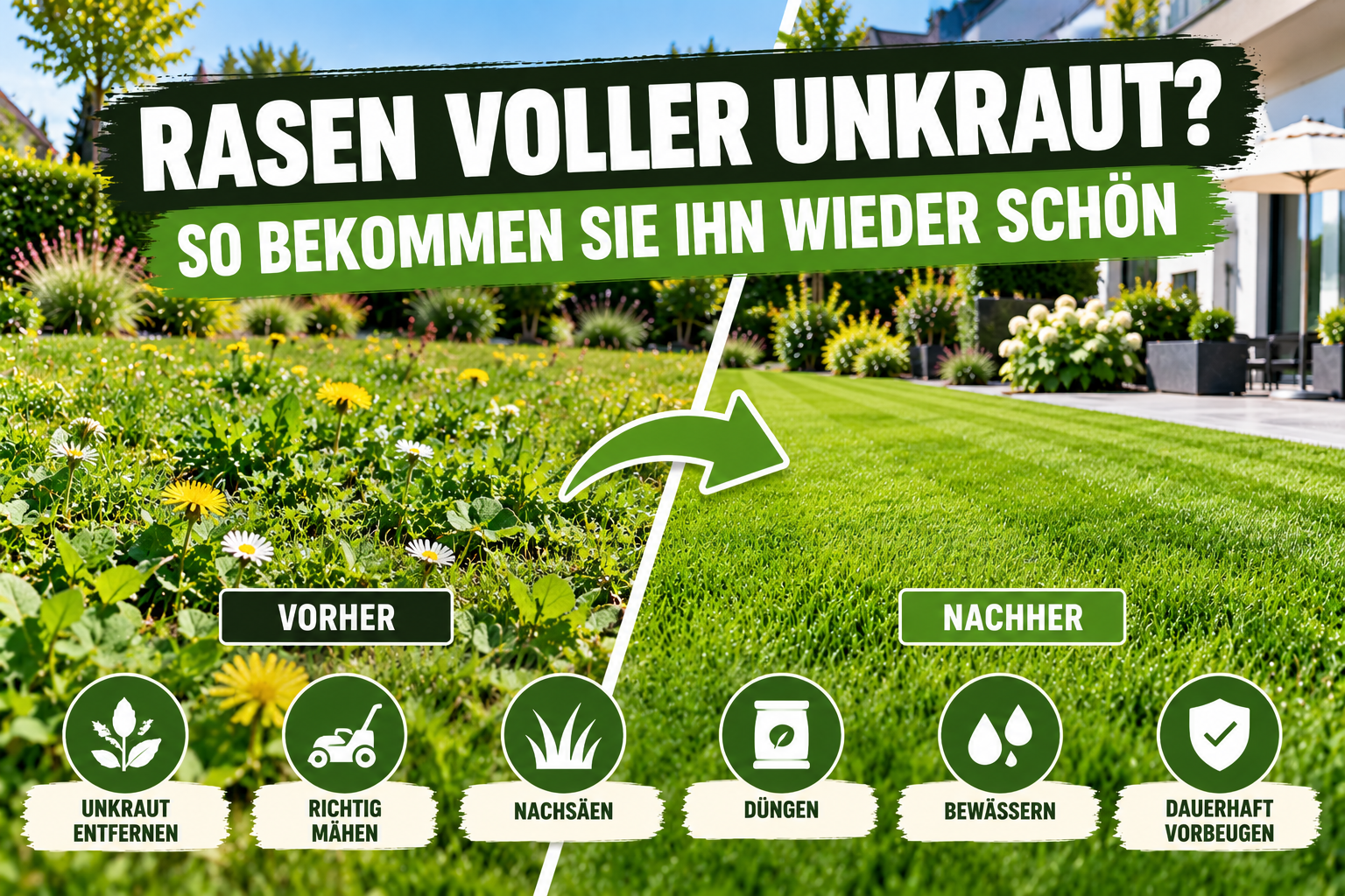 Rasen voller Unkraut: So bekommen Sie ihn wieder schön